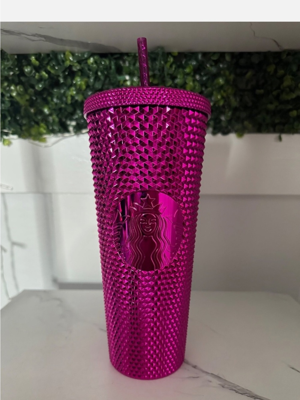 Starbucks Metallic Fuchsia Sangria Studded Tumbler with Straw